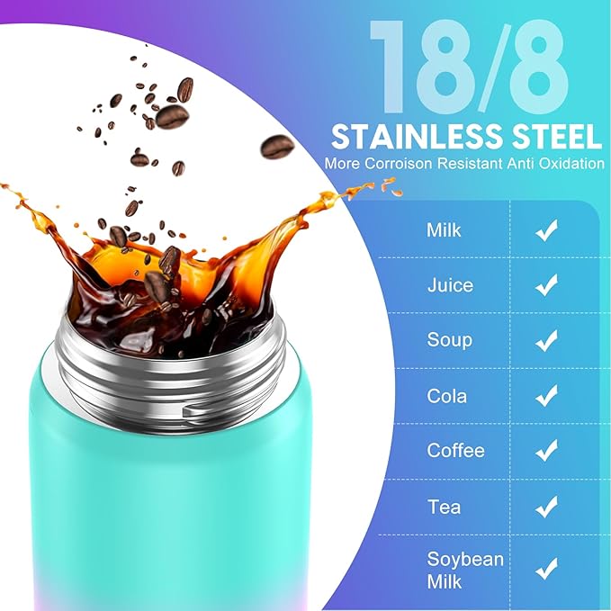 24oz Leakproof Vacuum Insulated Water Bottle, Ideal for Hot or Cold Drinks, Double wall Straw Drinking Bottle, BPA-Free, Prefect for Sport,School, Office, Fitness