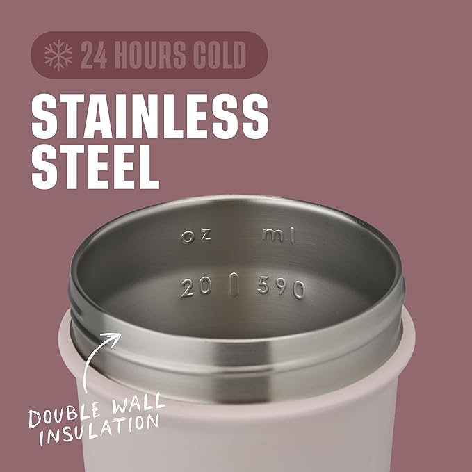 BlenderBottle Strada Sleek Shaker Cup Insulated Stainless Steel Water Bottle with Wire Whisk, 25-Ounce, Red/Tan (Sahara Sunset)