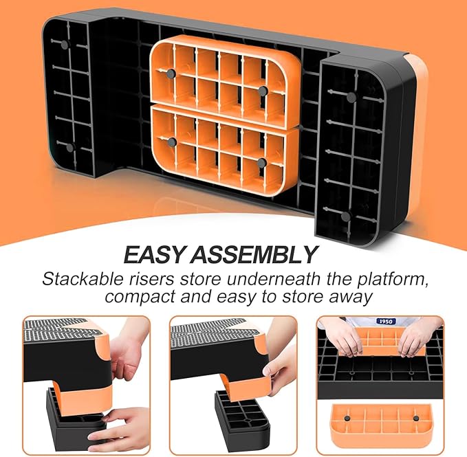 EVERYMILE Aerobic Exercise Step, Adjustable Aerobic Stepper for Exercise, Workout Step Platform, Step Up Box, 26.5" Step Deck with 4” 6” 8” Adjustable Height Risers, Women Home Gym Fitness