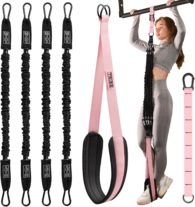 Pull Up Assistance Bands Set - 4 Heavy-Duty Pull Up Bands, Height Adjustable Strap & Comfortable Foot Strap - Stackable Pull Up Resistance Bands for Pull Ups