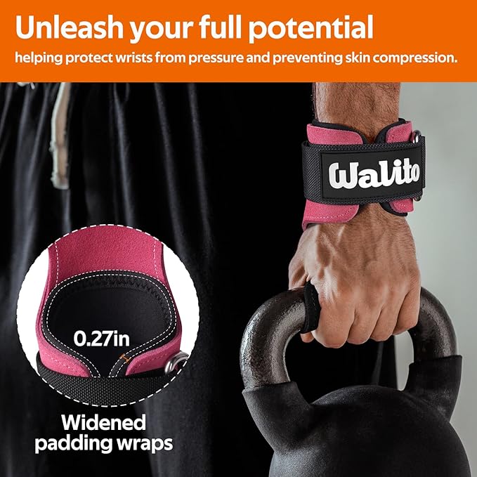 WALITO Weight Lifting Wrist Strap, Double Leather Weightlifting Wrist Straps for Gym Strength Training, Neoprene Padded Wrist Wraps - for Men & Women (Pair)