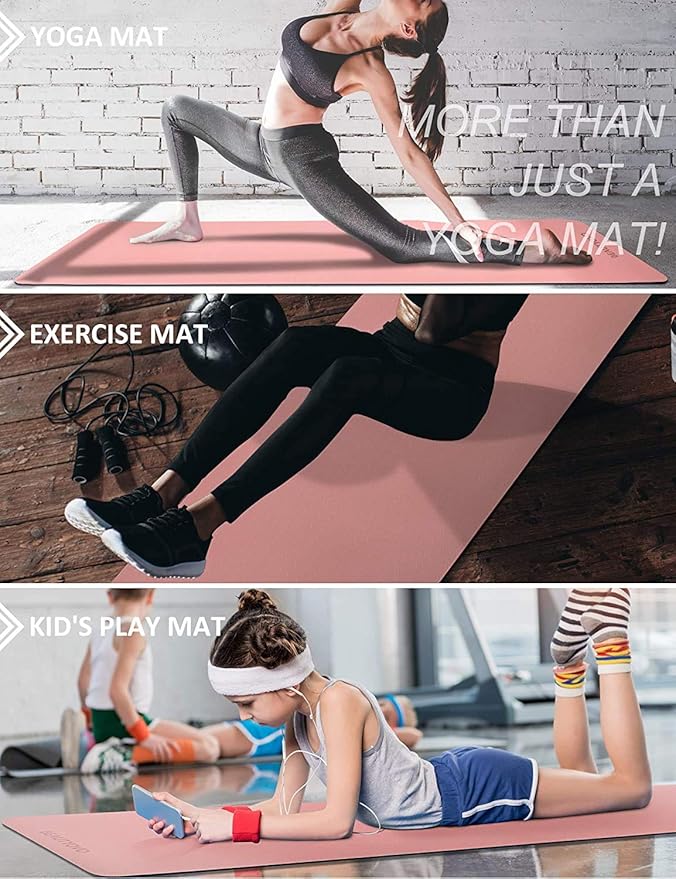 BEAUTYOVO Yoga Mat with Strap, 1/3 Inch Extra Thick Yoga Mat Double-sided Non Slip, Professional TPE Yoga Mats for Women Men, Workout Mat for Yoga, Pilates and Floor Exercises