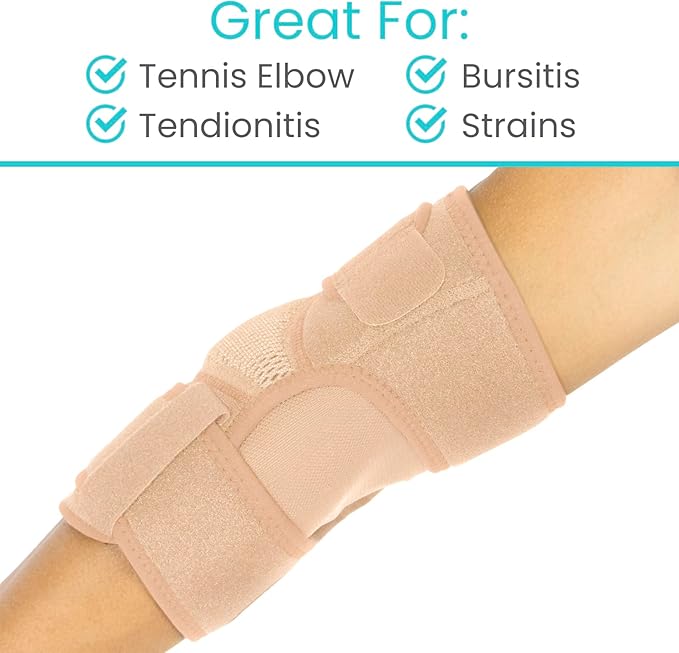 Vive Elbow Brace - Tennis Compression Sleeve - Wrap for Golfers, Bursitis, Left or Right Arm - Tendonitis Support Strap for Golf, Men and Women - Epicondylitis and Sports Recovery (Beige, Standard)