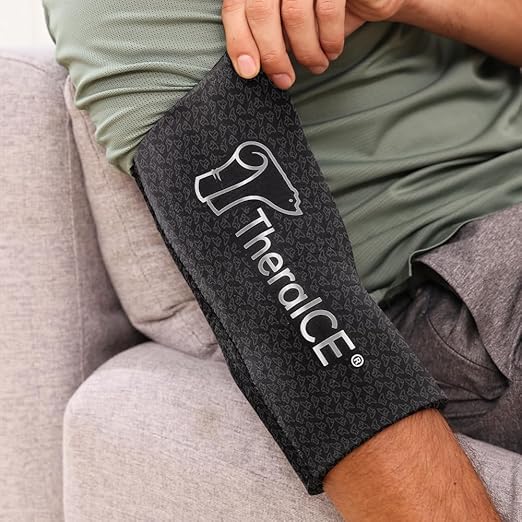 TheraICE Elbow Ice Pack PRO Compression Sleeve for Injuries, Reusable Gel Cold Packs Brace, Shin Splints, Calf Strain, Flexible Cold Wrap Recovery for Tennis Elbow, Tendinitis Pain Relief
