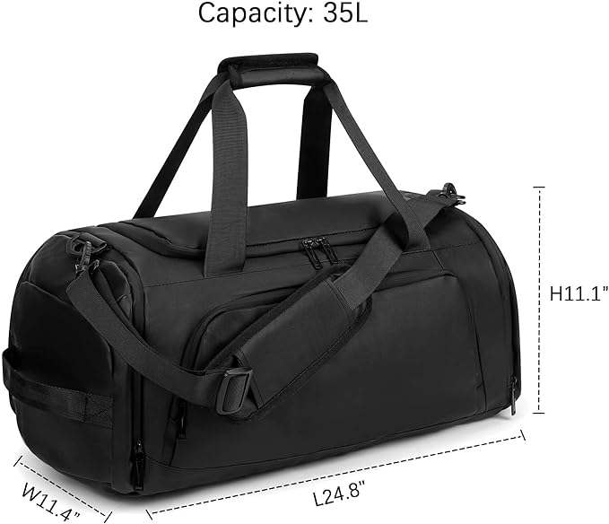 Gym Bags for Men and Women Sport Duffle Bag for Travel Carry on Duffel Bag with Shoe Compartment Dry and Wet Separation 35L Black（Upgrades）