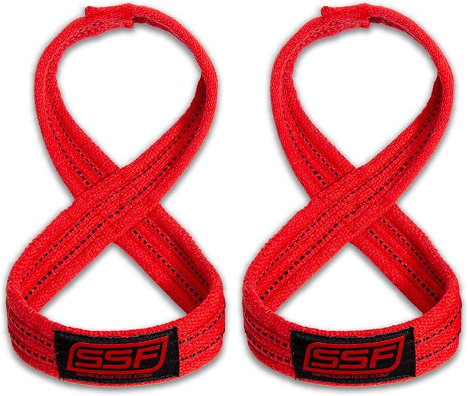 SERIOUS STEEL FITNESS Red Figure 8 Lifting Straps | Deadlift & Strongman Axle Straps - 3 Sizes