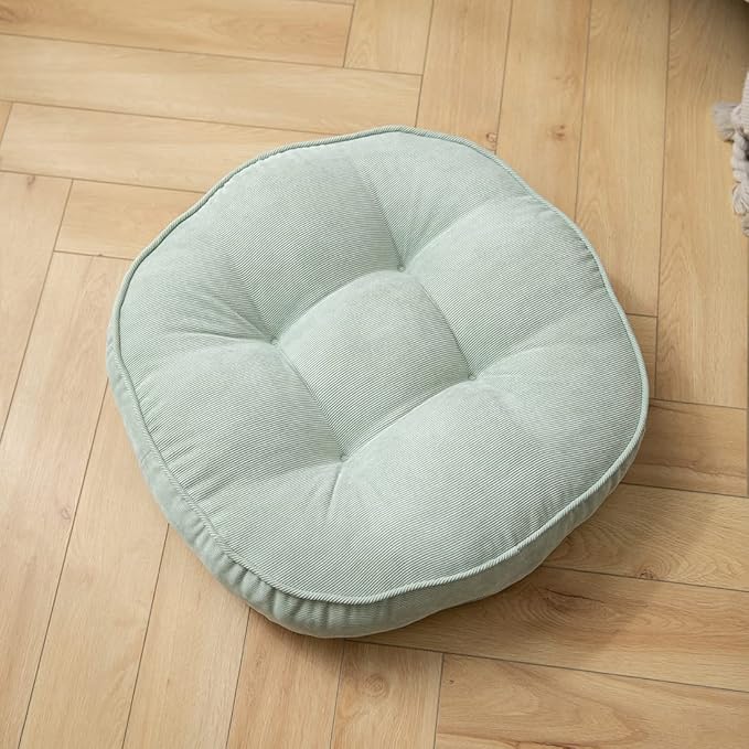 Corduroy Chair Pads Seat Cushion Soft Thicken Bedroom Living Room Floor Tatami Cushion Round Seat Pad for Kids Reading Adult Office,1 Count (Light Green,22"x22")