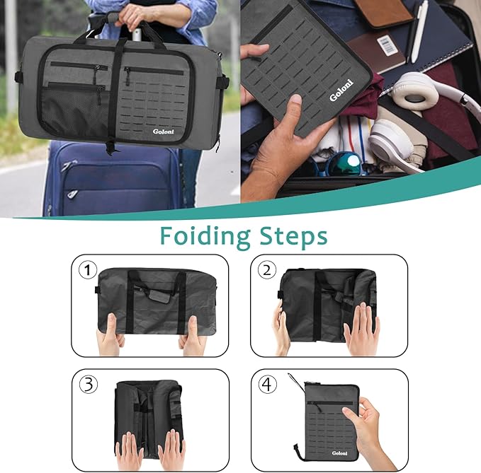 Foldable Travel Duffle Bag,Duffle Bag with Shoes Compartment and Adjustable Strap,Large Packable Travel Bags for Men Women,Waterproof Duffel Bag