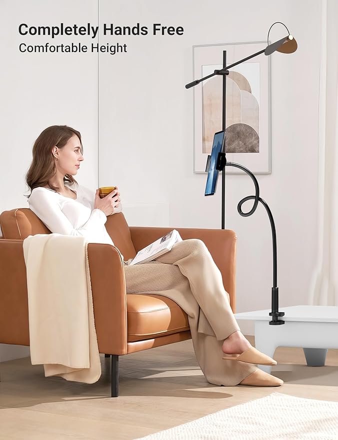 Flexible Gooseneck Tablet Holder, 360° Adjustable Phone Mount with Sturdy Clamp for Desk/Bed/Kitchen, Compatible with iPad Air Pro Mini iPhone/Samsung Galaxy Tabs/4.7~12.9"