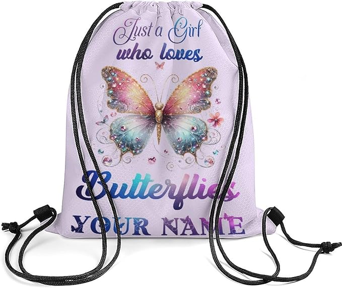 Custom Butterfly Drawstring Backpack - Cute Cinch Sack, String Backpacks for Kids Boys Girls Women Men for Gym Outdoor Sports Travel Athletic Drawstring Bag - Lightweight/Foldable