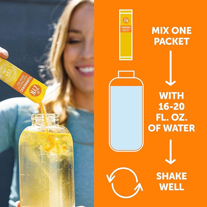 ZYN Electrolytes Powder Hydration Packets with Vitamins, Zinc & Turmeric Curcumin for Gut Health, Immune Support, Low Sugar Electrolyte Drink Mix Packets with Piperine, Passion Fruit Lemonade, 16 Pack