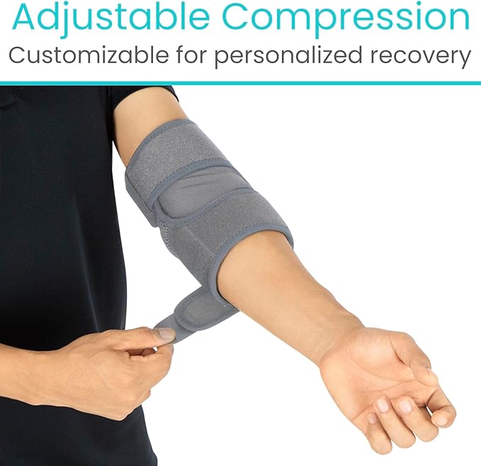 Vive Elbow Brace - Tennis Compression Sleeve - Wrap for Golfers, Bursitis, Left or Right Arm - Tendonitis Support Strap for Golf, Men and Women - Epicondylitis and Sports Recovery (Gray, Standard)