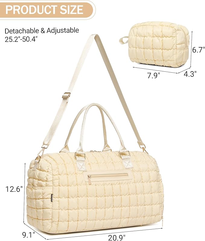 Duffle Bag for Travel, Weekender Bag with Shoe Compartment, Carry On Overnight Bag for Women with Toiletry Bag, Gym Bag with Wet Pocket, Hospital Bags for Labor and Delivery Beige