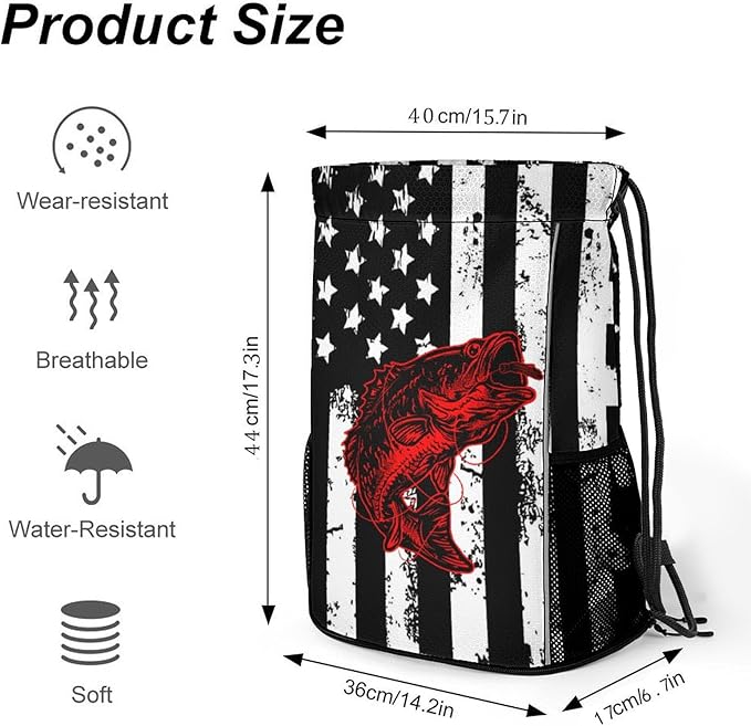 Fish Flag Drawstring Backpack Gym Bag With Shoe Compartment String Bag Sport Beach Swimming Sackpack For Women Men