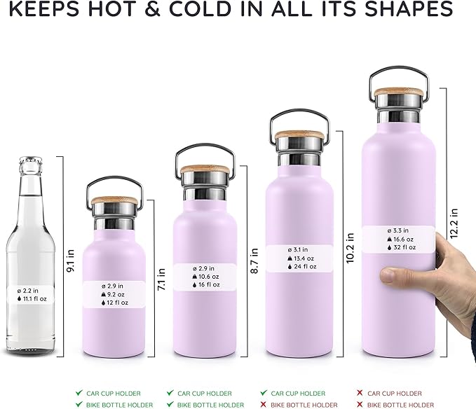 Bambaw 12 oz Insulated Water Bottle, Lavender Water Bottle for School, Reusable Water Bottle Stainless Steel, Thermo Water Bottle, Stainless Steel Water Bottle – Lavender Haze