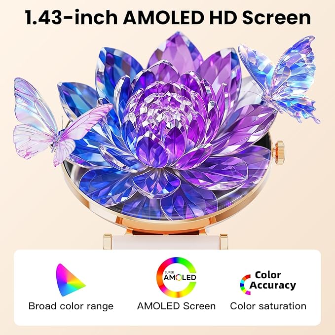 Hwagol Smart Watches for Women Android & iOS Compatible[Calls/Answer/Metal Slim] 1.43" Micro-Spherical AMOLED Screen,IP68 Waterproof Sports Watch Fitness Tracker Sleep/Heart Rate Monitor