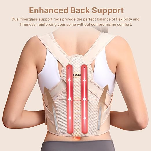 Fit Geno Posture Corrector for Women: Adjustable Lightweight Upper Back Brace for Neck Shoulder & Upper Back Pain Relief - Improve Posture Correct Hunchback Slouching Kyphosis Invisible Under Clothes (M/L Under Bust 32"-45")
