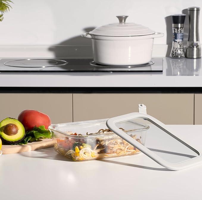 Glass Food Containers with Glass Lid, Microwave Safe Food Storage Container Set, 2 Pack of 50oz, Large Size Airtight Storage Set with Leak Proof Lids, Meal Prep Containers