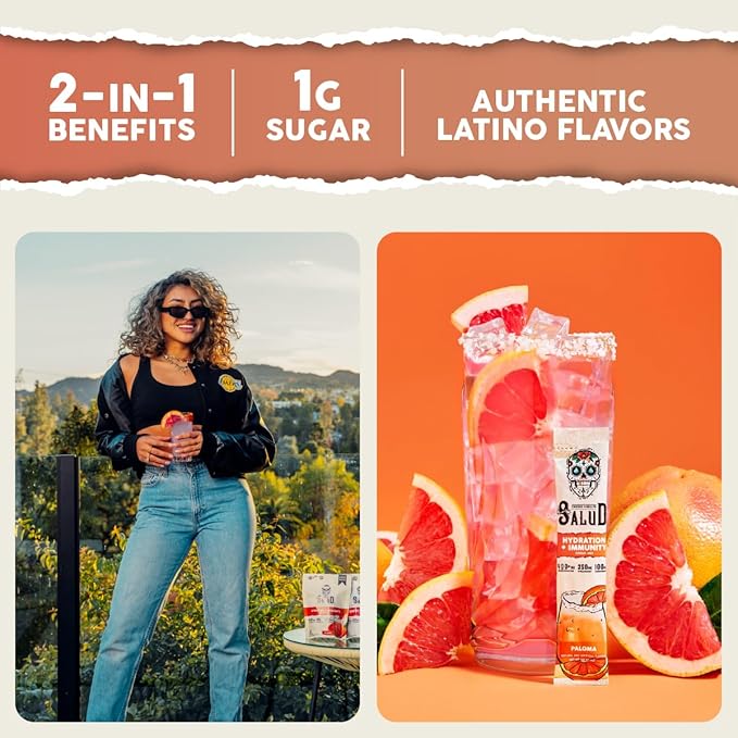 Salud 2-in-1 Hydration Packets + Immunity Electrolytes Powder, Paloma - Agua Fresca Drink Mix, Elderberry, Dairy & Soy Free, Non-GMO, Gluten Free, Vegan, Low Calorie, 1g Sugar (15 Servings)