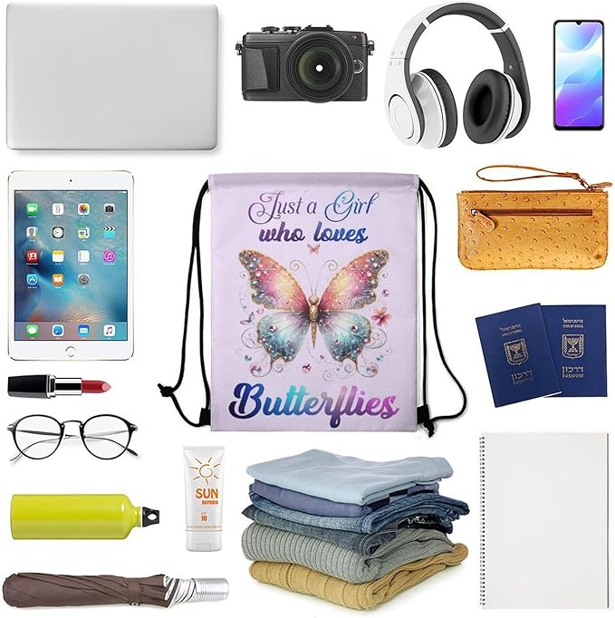 Butterfly Drawstring Backpack - Cute Cinch Sack, String Backpacks for Kids Boys Girls Women Men for Gym Outdoor Sports Travel Athletic Drawstring Bag - Lightweight/Foldable