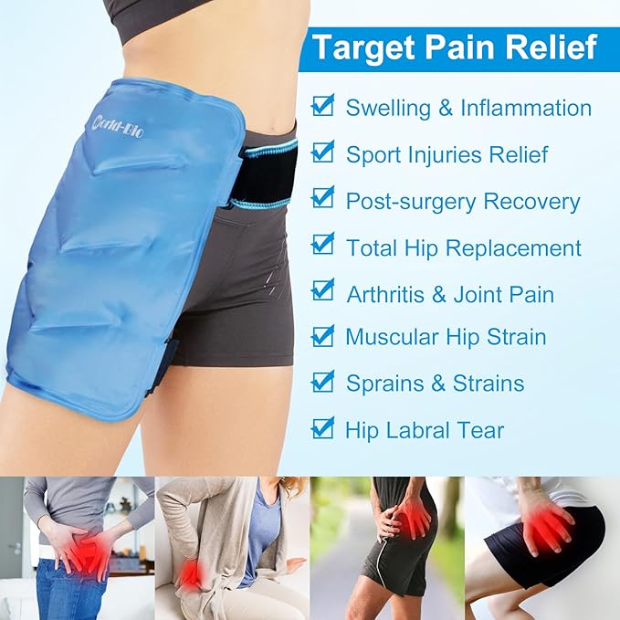 Hip Ice Pack Wrap After Surgery, Reusable Cold Pack for Bursitis Hip Replacement Surgery, Hip Flexor Pain, Gel Ice Packs for Hip Injuries Cold Compress Therapy, Ice Pack Wrap for Sciatica, Swelling