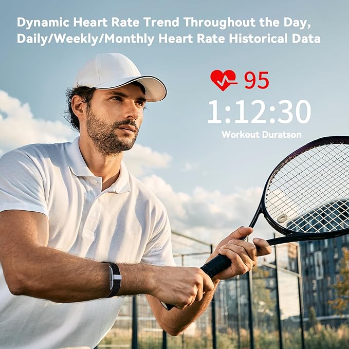 Fitness Trackers,Smart Health Wristband for 44 Sports Modes, Activity and Sleep Tracker with Heart Rate HRV,Personalized Coaching with Free App,Black