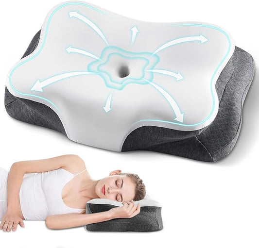 Cervical Neck Pillow, Ergonomic Side Sleeper Pillow for Neck Support, Cooling Memory Foam Pillows for Sleeping, Contour Orthopedic Bed Pillows for Side Back Stomach Sleepers with Removable Pillowcase