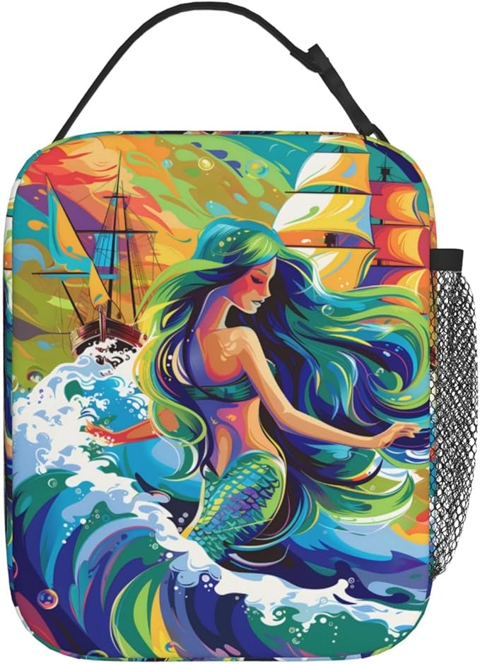 Insulated Lunch Box for Women Men, Cute Mermaid Theme Lunch Box Reusable Portable Lunch Bag Cooler Tote Waterproof Lunch Container for Office Picnic Work Travel