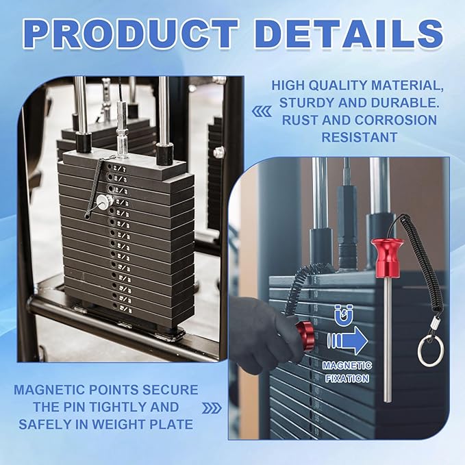 PATIKIL Weight Stack Pin, Magnetic Gym Selector Pin Universal Weight Stack Replacement with Pull Rope for Home Commercial