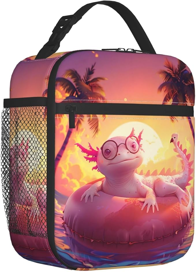 Insulated Lunch Box for Women Men, Axolotl Theme Lunch Box Reusable Portable Lunch Bag Cooler Tote Waterproof Lunch Container for Office Picnic Work Travel