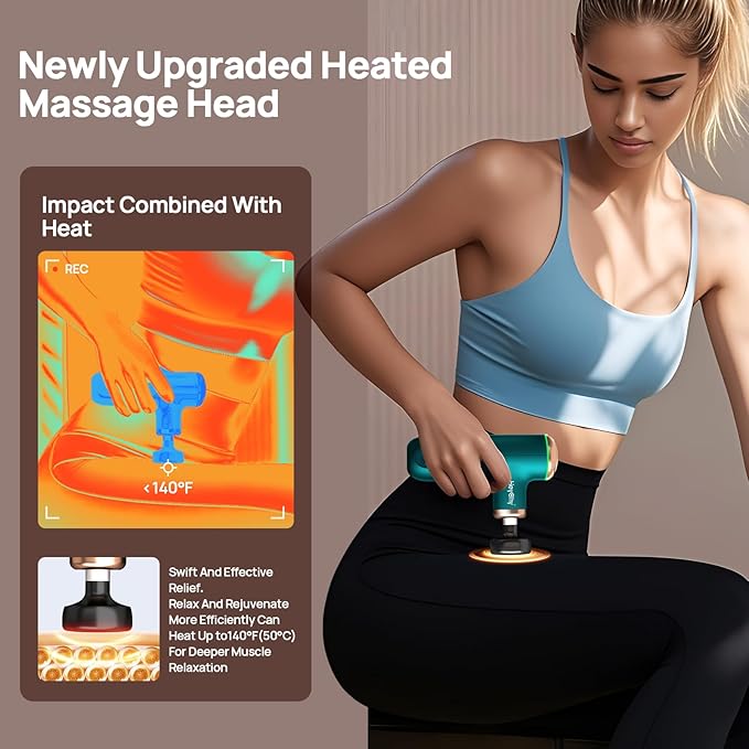 Mini Massage Gun with Heat Function, Heated Massage Head for Deep Tissue Pain Relief, Portable Muscle Massager for Athletes, Compact Percussion Gun