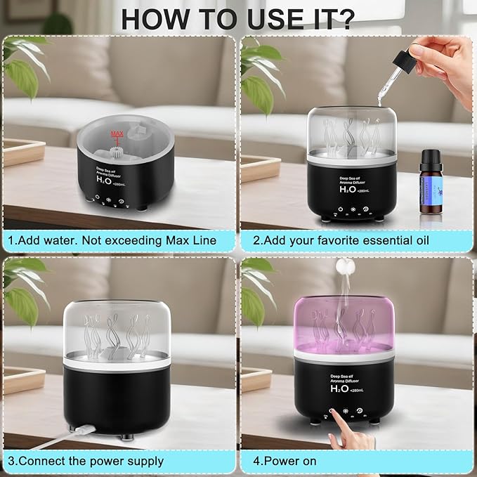 Morbou Essential Oil Diffuser with Jellyfish Spray & Sea Anemone Rotation, 280ml Ultrasonic Aromatherapy Machine,7-Color LED Night Light Quiet Mist for Bedroom, Remote Control