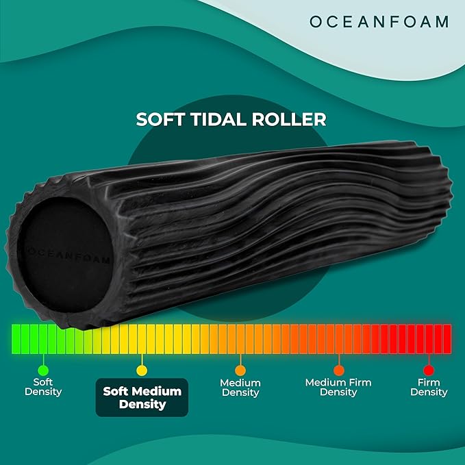 Oceanfoam Soft Tidal Roller (Black & Charcoal Marbled) - Low Density Foam Roller for Physical Therapy, Back Pain, Exercise & Stretching - Wave Textured - Yoga & Wellness - Full Size, 20" x 5"