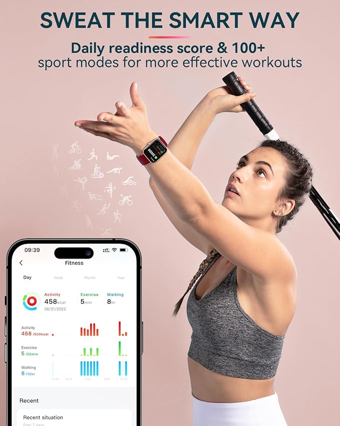 aeac Smart Watch, Alexa Built-in, Stable Bluetooth Call, Fitness Tracker with Heart Rate/SpO2/Stress/Sleep Monitor, Smartwatches for Women 110+ Sports, IP68 Waterproof Smartwatches for iOS Android