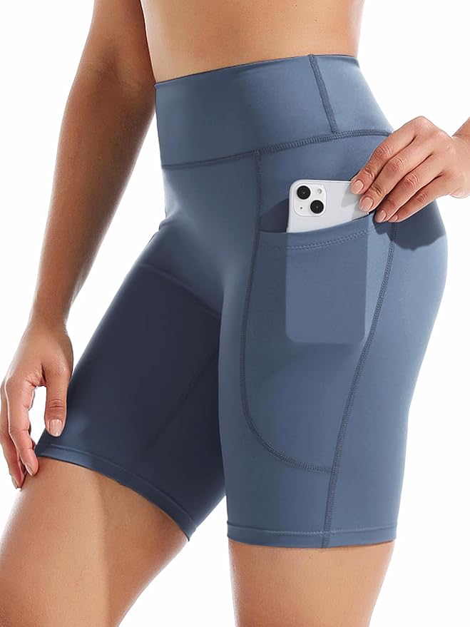 CADMUS Women's High Waist Spandex Yoga Shorts for Bike Running Two Side Pockets