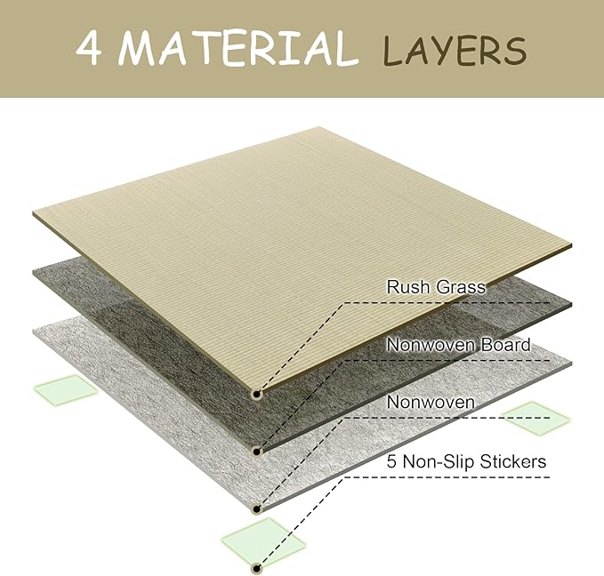 HAGiHARA Japanese Tatami Mat, Patchwork Tatami Floor Mats, 96" x 96" Foldable Square with Non-Slip Design for Bedroom, Crawling and Yoga, Made of Rush Grass, Igusa(Without Edge/9 Picecs)