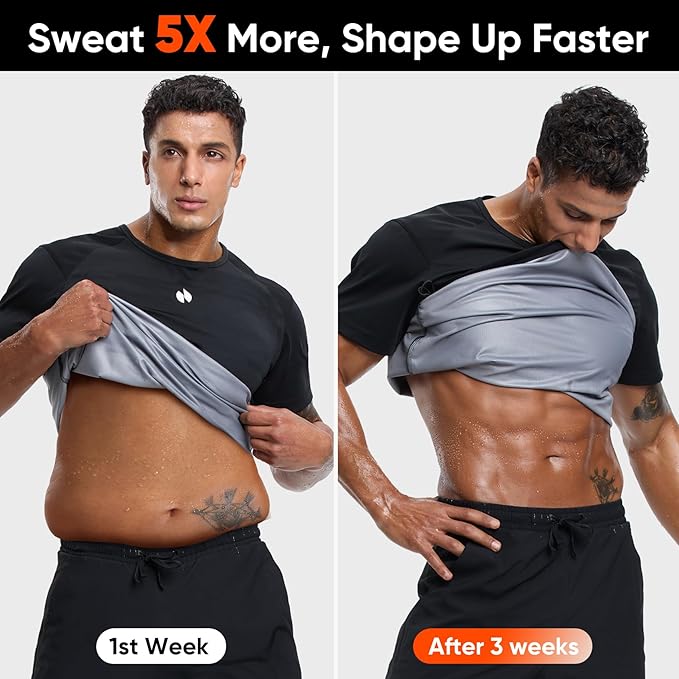 HOTSUIT Sauna Shirt for Men Workout Sweat Suit Heat Trapping Tops Fat burning Compression Shirts for Gym Exercise Boxing