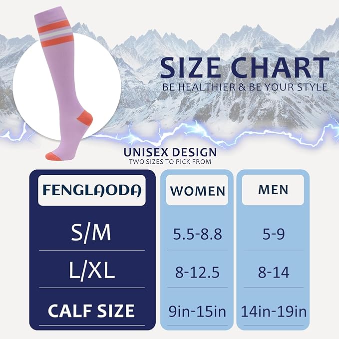 fenglaoda 8 Pairs Compression Socks for Men & Women 20-30 mmHg Knee High Nurse Pregnant Running Medical and Travel Athletic