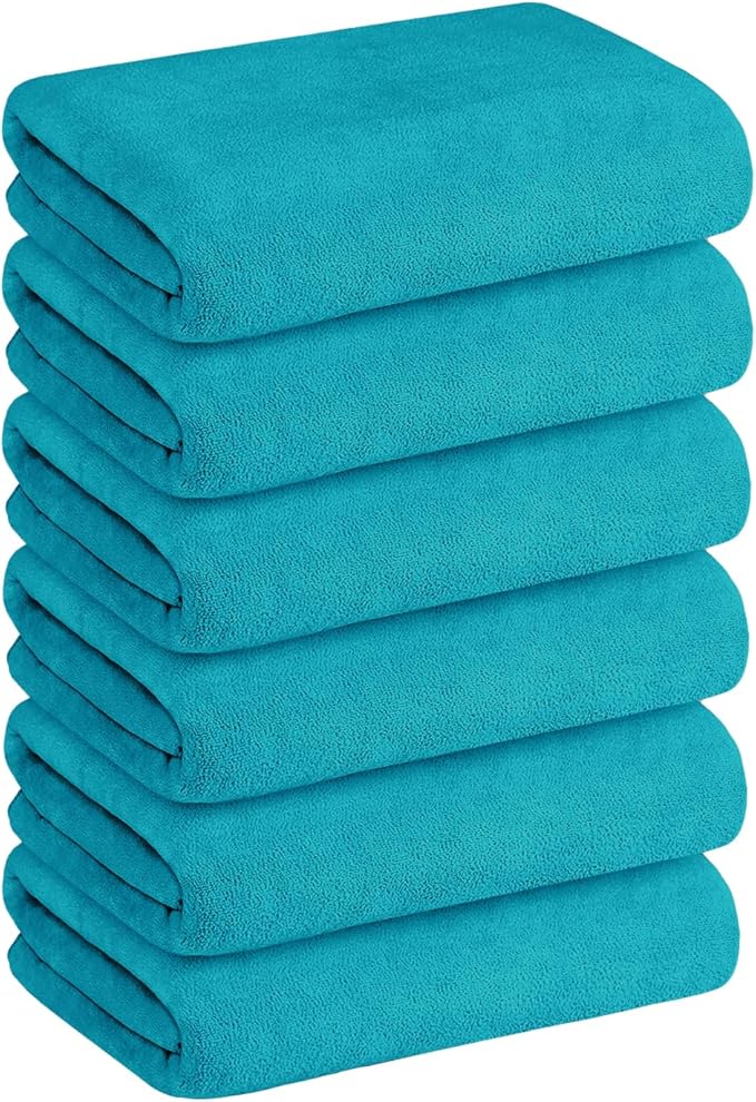 JML Microfiber Bath Towels, Extra Large Bath Towel 6 Pack 30" x 60", Oversized, Soft, Super Absortbent and Fast Drying Bathroom Towel Set for Sport, Fitness, Yoga, Teal