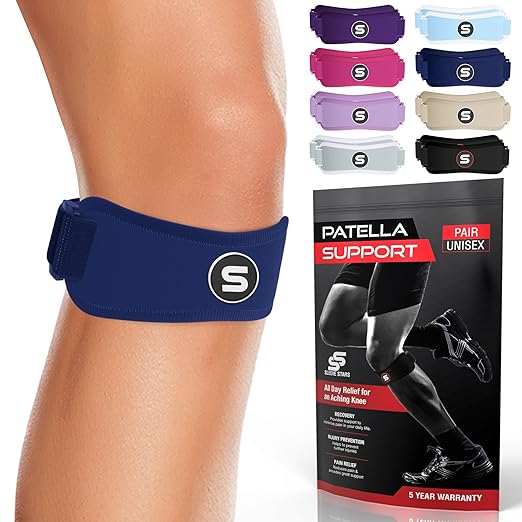 Sleeve Stars Swedish Brand Patellar Tendon Support Strap for Women & Men Effective Osgood Schlatter Knee Brace Youth & Kids Knee Brace with 3 Adjustable Length fits 12"-24" (Pair/Navy Blue/Adult)