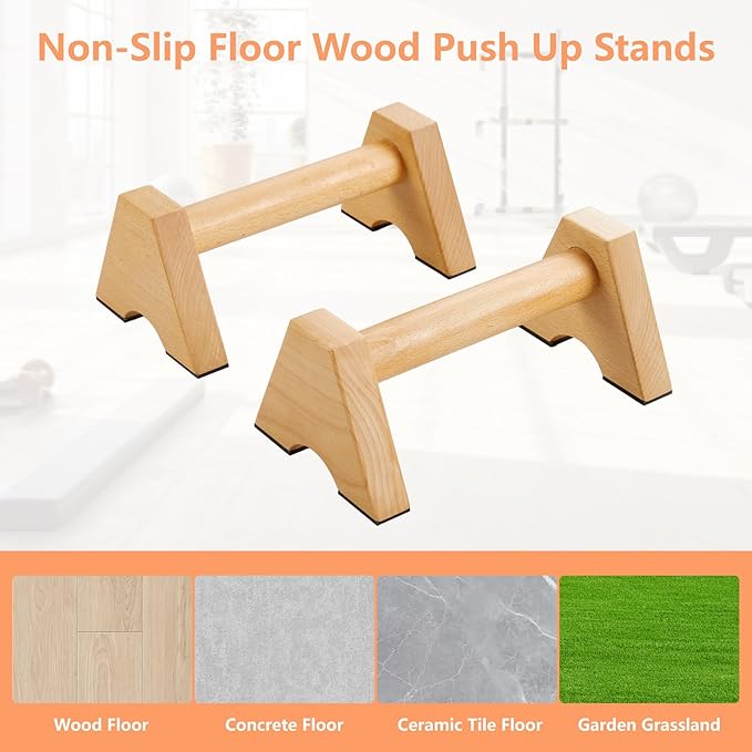 Beech Wood Non-Slip Parallettes Push Up Bar for Men, Strength Training Equipment Calisthenics Gymnastics Bars, Pushup Handles for Home Fitness, Workouts, Calistenia
