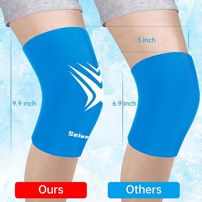 Extended Leg Knee Ice Pack Wrap for Injuries Compression, Reusable Soft Gel Freeze Knees Brace for Swelling Replacement Surgery, Cold Therapy for Arthritis, Meniscus Tear (Knee-Blue-2 Pack)