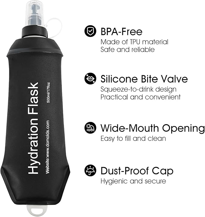 GYGYL Soft Flask, TPU Collapsible Soft Water Bottle for Hydration Pack, Running Vest, Leak-Proof Folding Water Bottle for Hiking Cycling Climbing Jogging-250ml Black