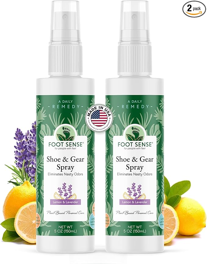 Foot Sense – Shoe Deodorizer & Foot Spray – Natural Foot & Shoe Odor Eliminator for Smelly Feet, Shoes & Sports Gear, Long-Lasting Refreshener for Adults & Kids – 5oz, 2 Pack