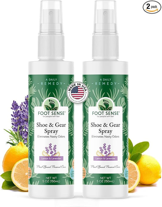 Foot Sense – Shoe Deodorizer & Foot Spray – Natural Foot & Shoe Odor Eliminator for Smelly Feet, Shoes & Sports Gear, Long-Lasting Refreshener for Adults & Kids – 5oz, 2 Pack