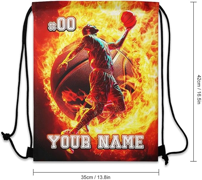 Custom Basketball Drawstring Backpack - Cool Cinch Sack, String Backpacks for Kids Women Men Boys Girls for Gym Outdoor Sports Travel Athletic Drawstring Bag - Lightweight/Foldable