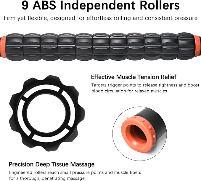 Muscle Roller Stick for Athletes -Roller Massager for Myofascial Pain Relief - Handheld Physical Therapy & Recovery Tool(Orange black-18 inch)
