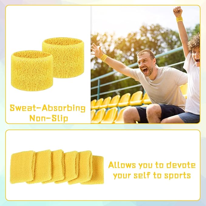 Leyndo 72 Pcs Wrist Sweatbands Bulk for Kids Field Day Cotton Terry Sweat Bands Sports Fan Wristbands Kids for Summer Camp Student Football Team Competition Party