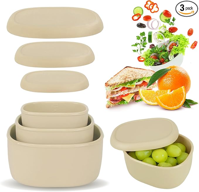 Anatole Silicone Food Storage Lunch Bento Box Set of 3 Reusable Nesting Containers with Lids BPA Free Dishwasher Microwave Oven Freezer Safe Leakproof (6.7oz, 10oz, 20oz)