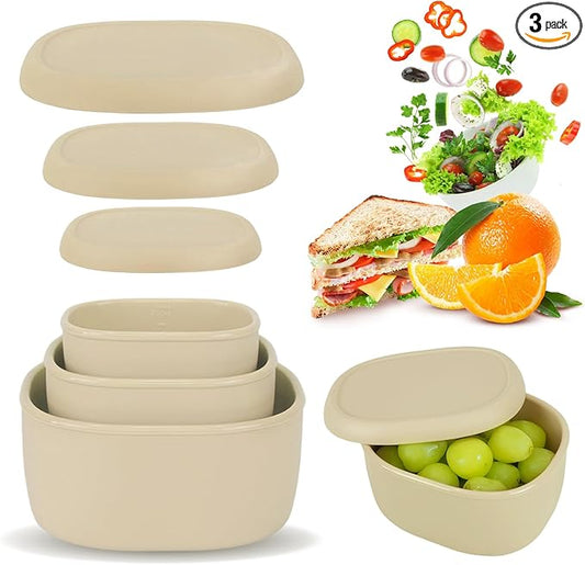 Anatole Silicone Food Storage Lunch Bento Box Set of 3 Reusable Nesting Containers with Lids BPA Free Dishwasher Microwave Oven Freezer Safe Leakproof (6.7oz, 10oz, 20oz)